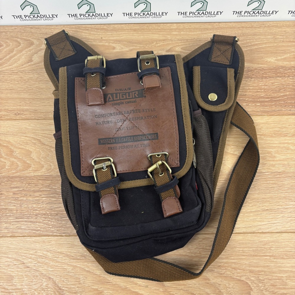 Augur Strauss & Co Black Canvas Crossbody Sling Bag Tactical Messenger Utility